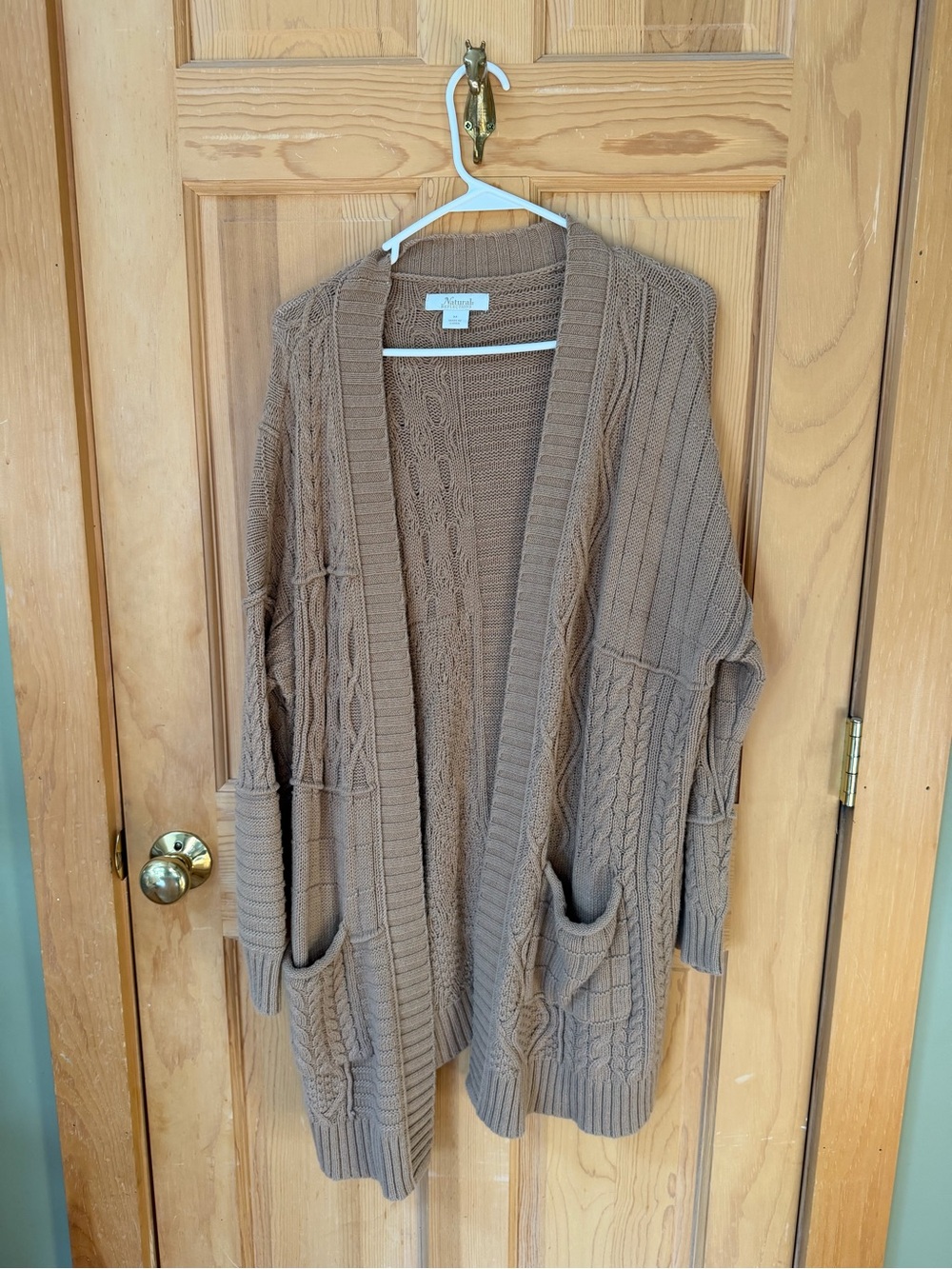 Natural Reflections Taupe Cable Knit Open-Front Cardigan